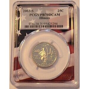 2003 S Clad Illinois State Quarter Proof PR70 DCAM PCGS Flag Frame Holder